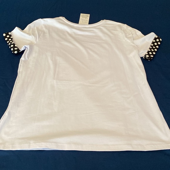 NWT white & Black Tee Top Satin Appliqué Icon Karl Lagerfeld Black Embellishment - Picture 13 of 16